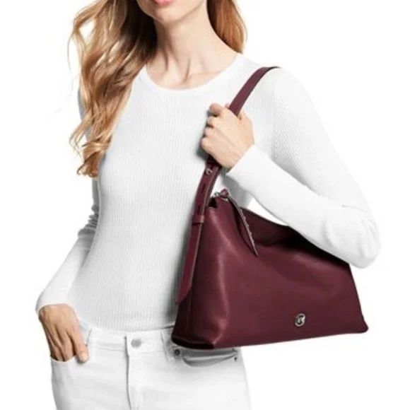 Michael Kors Shailene Medium Hobo Shoulder Bag in Merlot Burgundy